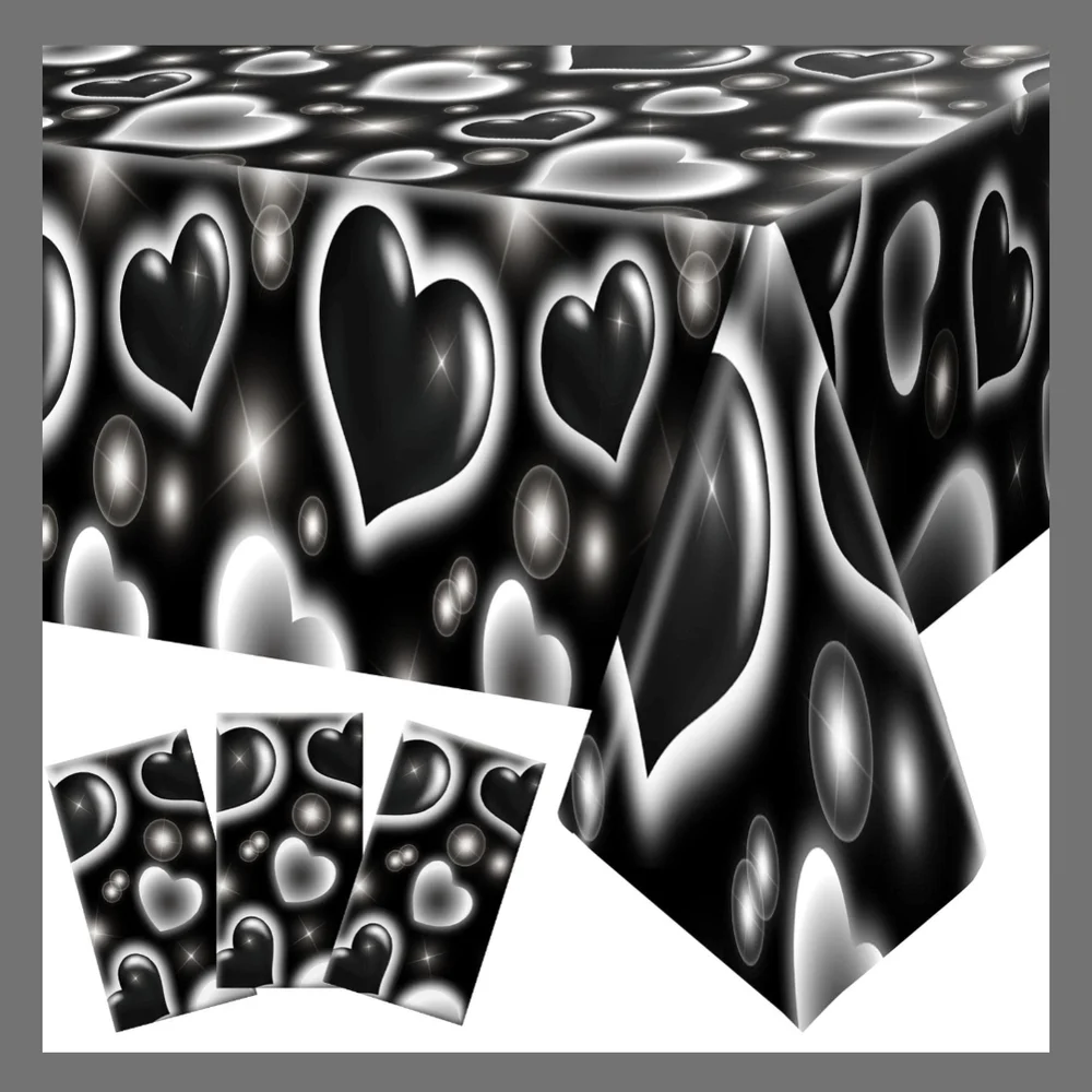 Tudomro 3 Pack Disposable Tablecloth Black and White Heart Designs Valentine New